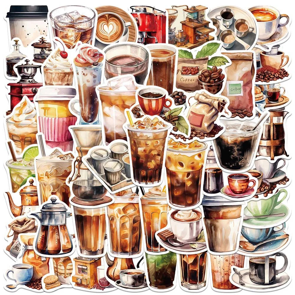 50 Cartoon Coffee Themed Stickers | Waterproof Decals for Laptops Helmets and Gear alternate view