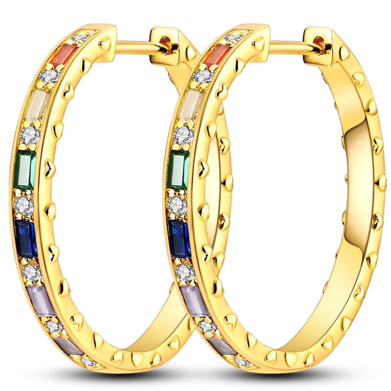 Colorful 925 Sterling Silver Hoop Earrings for Women | Classic Circle Earrings