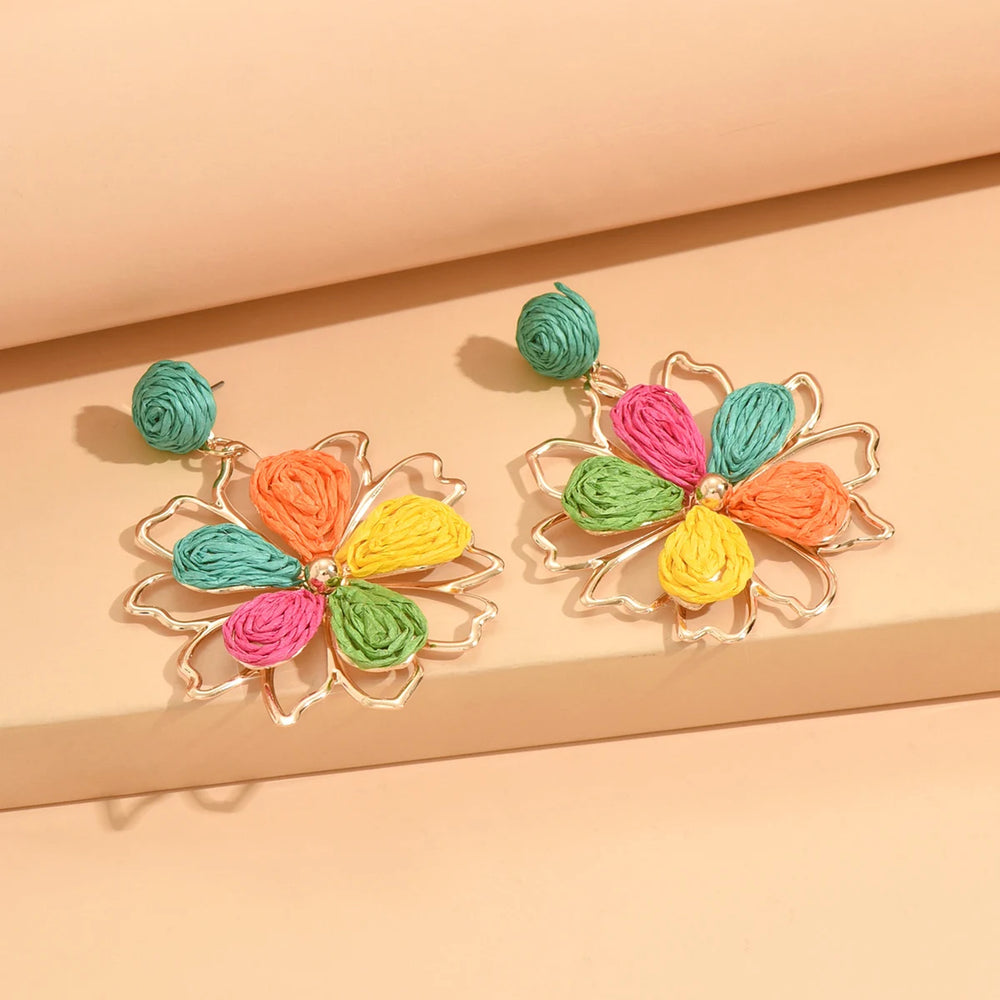 Bohemian Flower Drop Earrings | Handmade Summer Jewelry for Women close-up view