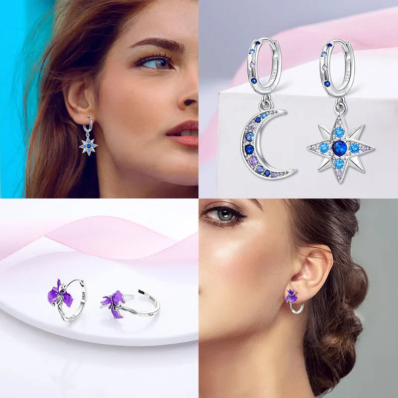 Hot Classic Original 925 Sterling Silver Earrings Colorful Circle Hoop Earrings For Wome detail view