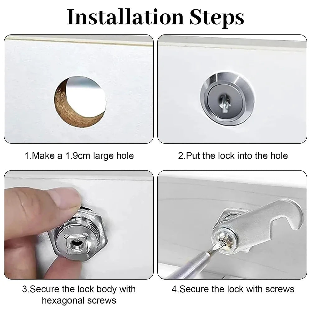 Cam Lock Set 16/20/25/30mm With 2 Keys additional angle