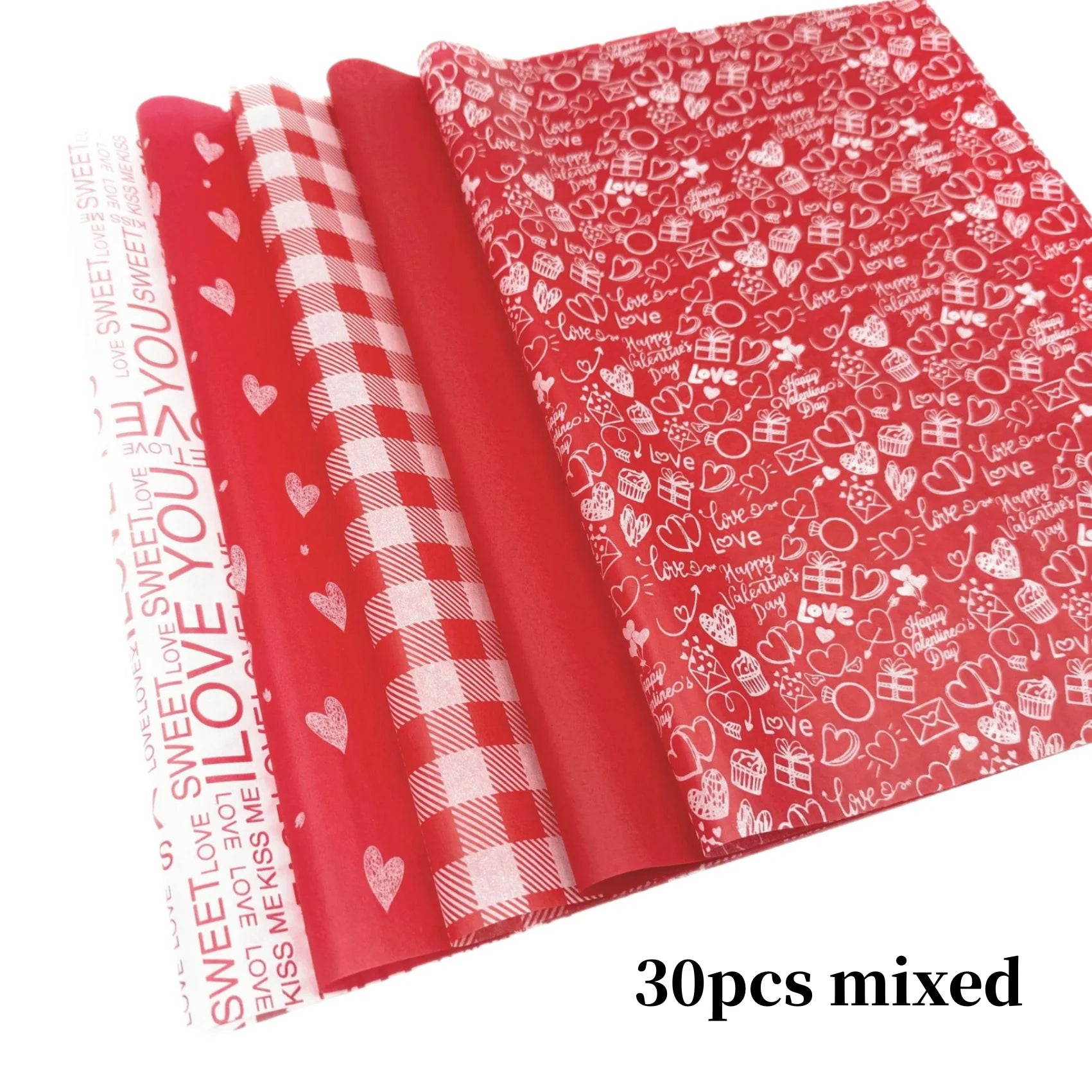30Pcs Valentine's Day Red Parchment Paper Sheets | 5 Style Choices for Gift Wrapping alternate view