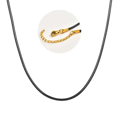 Black Waxed Cord Necklace for Women Minimalist Stainless Steel Clasp 2mm Waterproof additional angle