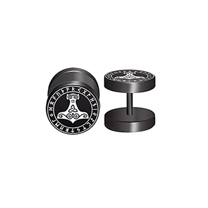 1Pair 18G Viking Rune Round Stud Earrings for Men Women, 316L Stainless Steel Carti additional angle