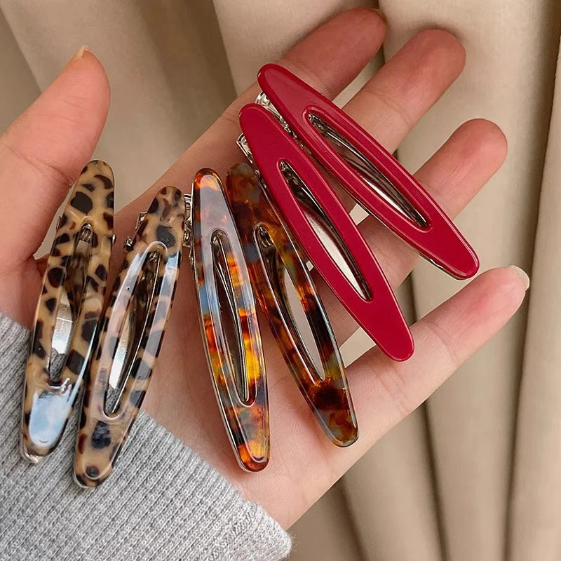 2pcs/set Acetate Hair Clips Hollow Out Oval Bangs Duckbill Clips Geometric Barrettes alternate view