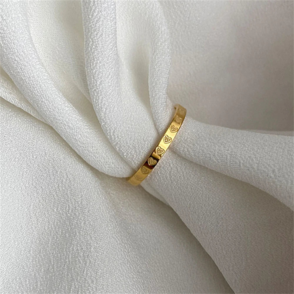 Golden Stainless Steel 2mm Heart Rings Women Size 5/6/7/8/9/10# Thin Finger Ring Wedd alternate view