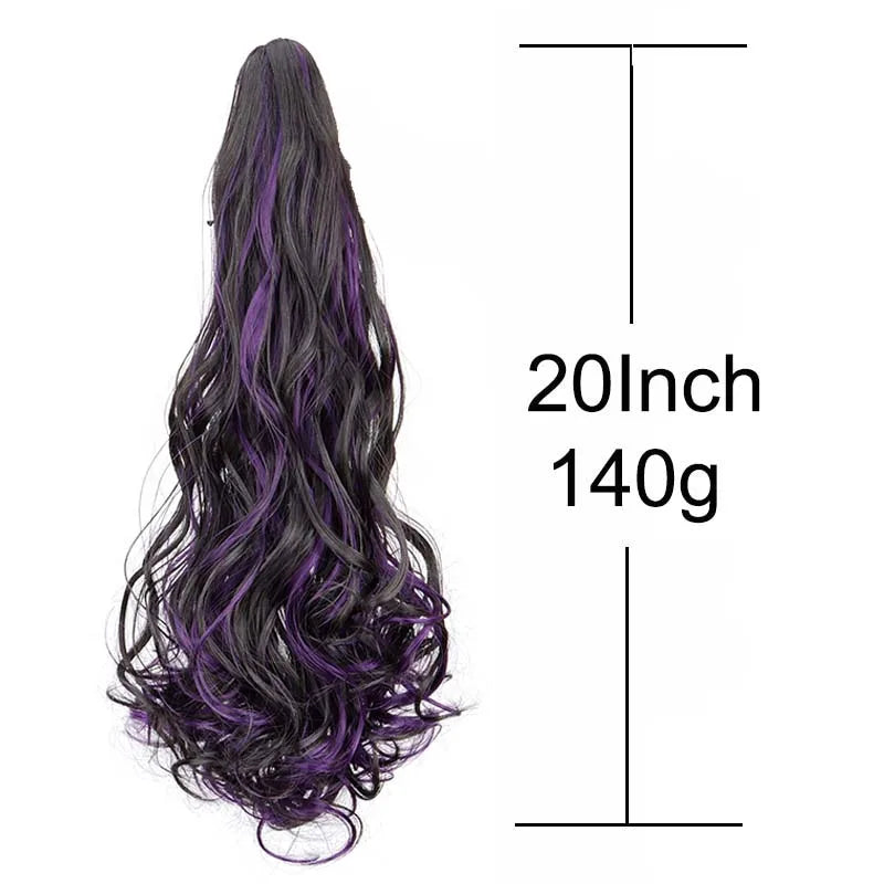Synthetic 20Inch Long Curly Ponytail Claw Clip in Hair Extension Mixed Red Purple Hai alternate view