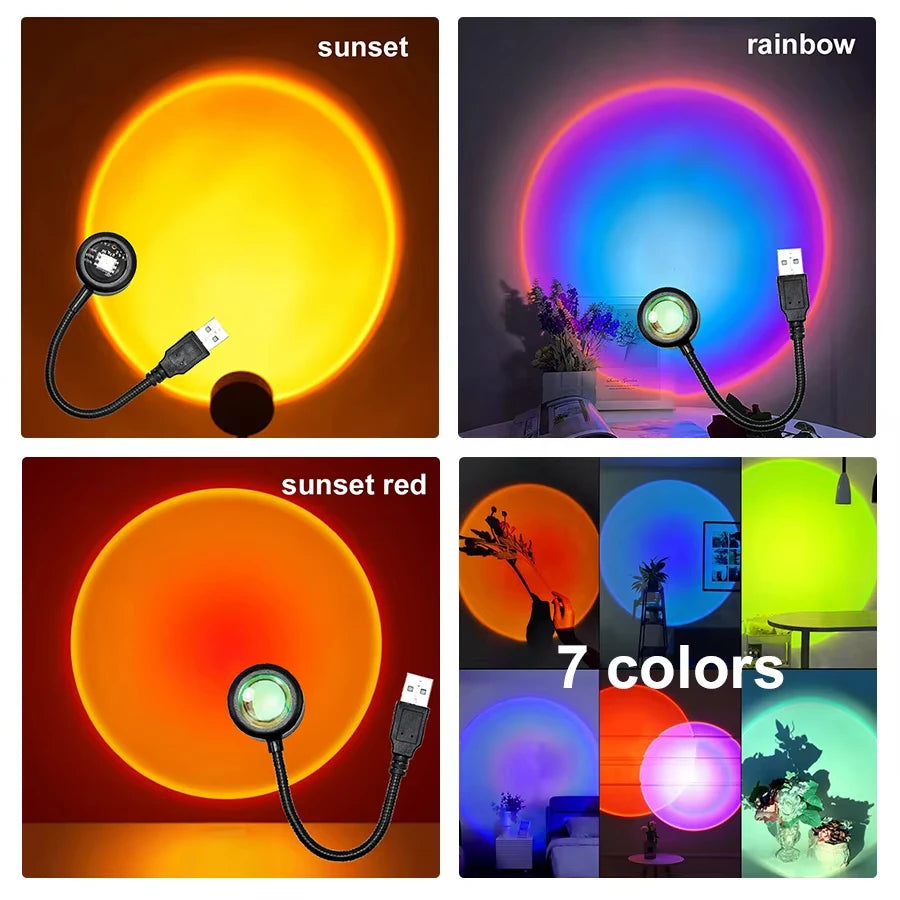 LED USB Sunset Lamp Projector | Home Party Decor Night Atmosphere Light for Bedroom L alternate view