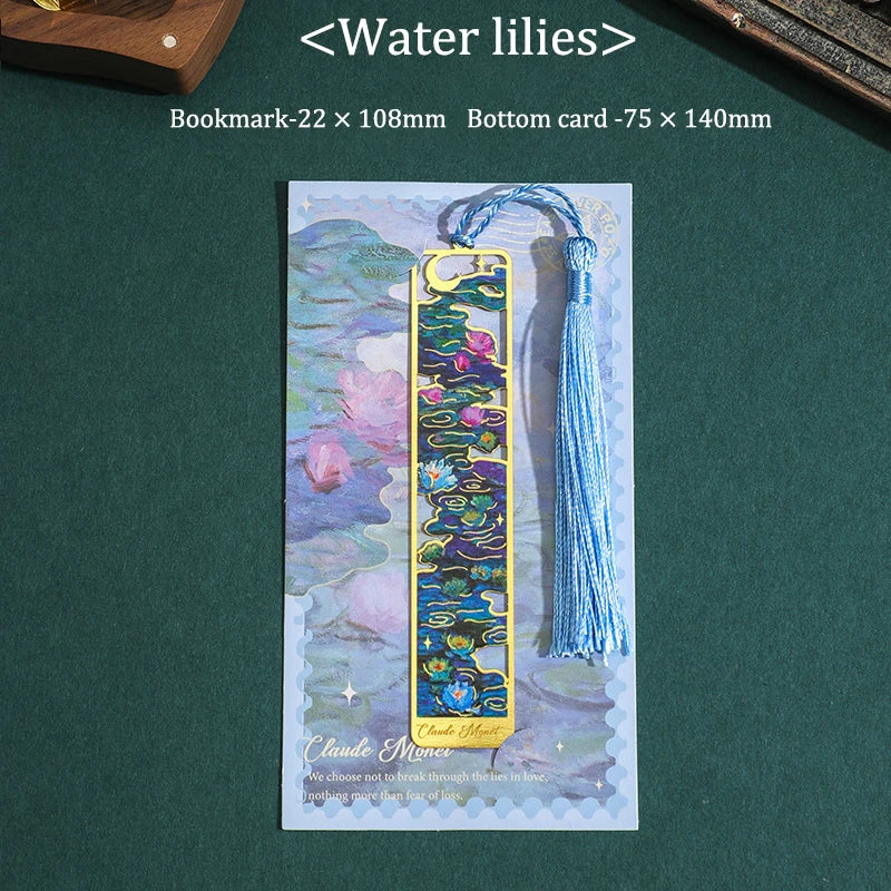 Van Gogh Monet Oil Painting Metal Bookmark Hollow Art Book Mark With Tassel, Vintage R close-up view