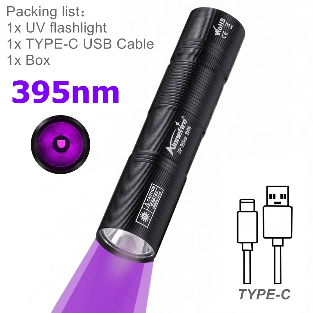 Mini 365nm UV Flashlight USB Rechargeable | Ultraviolet Nail Lamp Torch for Pet Urine alternate view