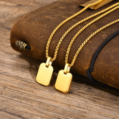 Engrave Square Necklace Personalized Tag ID Pendant, Stainless Steel Gold Plated Jewelry detail view