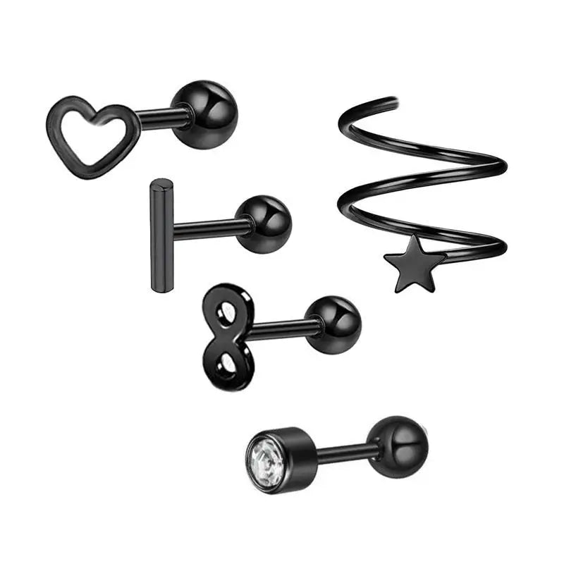 5PCS Heart Tragus Piercing Stud Earring Set Small Lobe Stud Earrings Cartilage Pierci alternate view