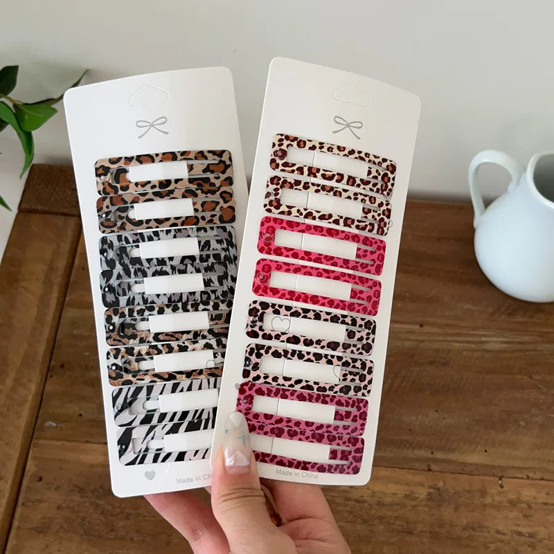 8pcs/set Leopard Print Hair Clips for Women Girls Vintage Geometric Star BB Clips Bangs detail view