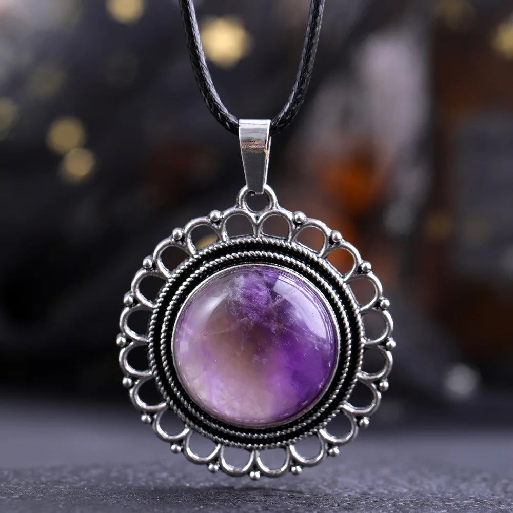 Lace Agate Pendant Necklace | Vintage Handmade Crystal Jewelry close-up view