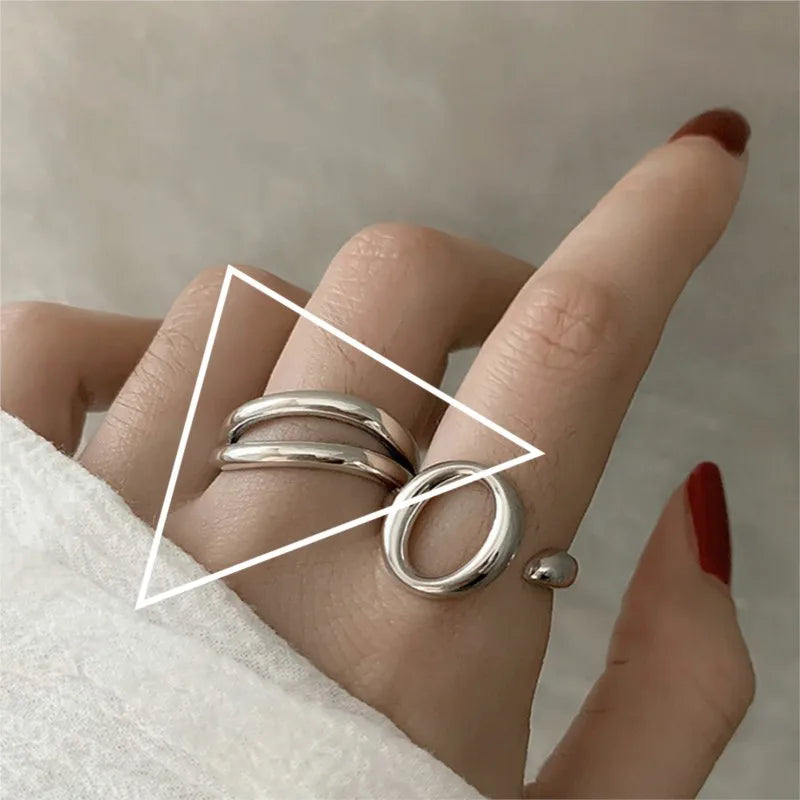 PANJBJ 925 Sterling Silve Multilayer Irregular Geometric Ring for Women Simple Charm Retro Jewelry Gift