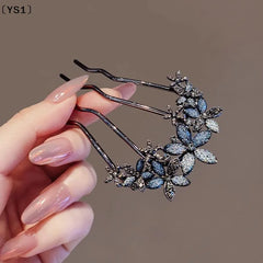 〔YS1〕Elegant Pearl Flower Hair Combs Pins French Retro Bun Hair Accessories Women Daily U-shaped Hairpin Female Alloy Hair Clasp