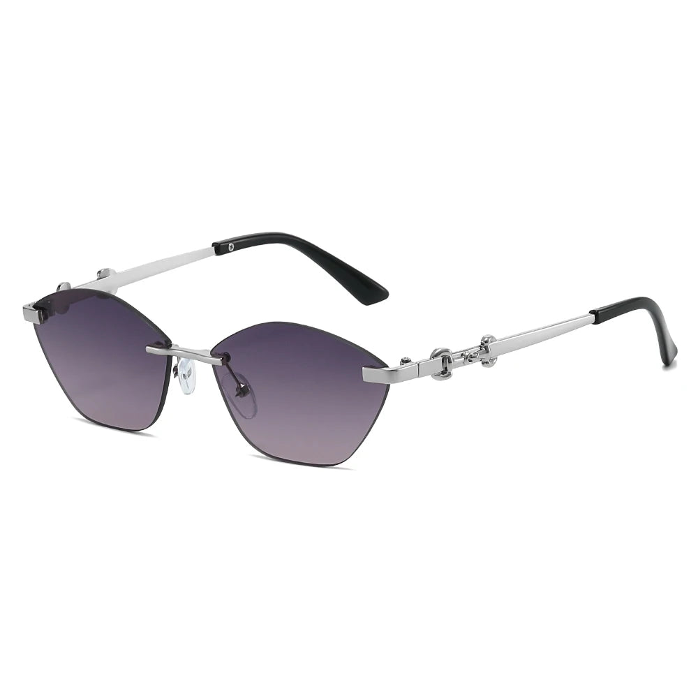 2026 Rimless Sunglasses for Men with Metal Chain Detail | Niche High-End UV Protection close-up view