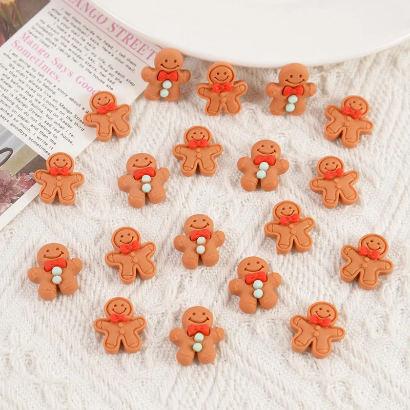 Christmas Gingerbread Man Resin Flatback Cabochon Figurine Set