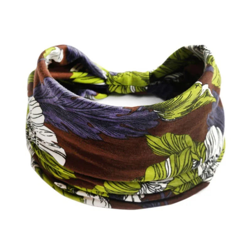 Bohemian Style Elastic Hair Bands Yoga Headband Women Headwear Print Vintage Cross additional angle