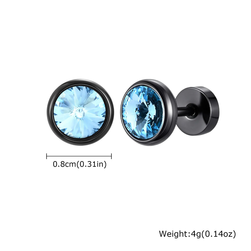 Stainless Steel Men’s Earrings | 8mm Multi-Faceted Screw Back Stud close-up view