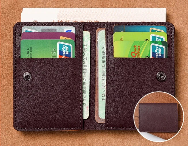 Classic PU Leather Slim Wallet | Unisex Card Holder and Coin Purse close-up view