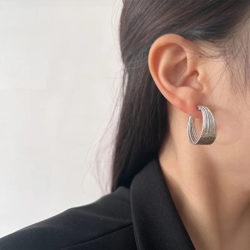 New Fashion Trend Unique Design Elegant Delicate Retro Exaggerated Multilayer Stud Earri detail view