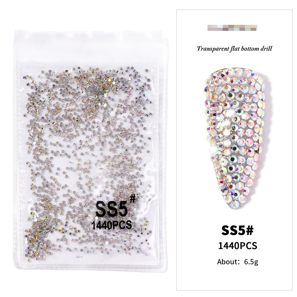 AB/Clear 1 Bag Nail Rhinestones Sizes SS3-SS12 1440 pcs Nail Art Decoration Flatback G close-up view