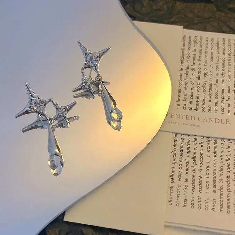 2025 New Cool Liquid Metal Geometric Irregular Zircon Earrings for Woman Man Asymmetrica detail view