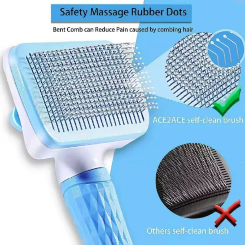 Pet Deshedding Comb | Self Cleaning Needle Brush for Dogs and Cats additional angle