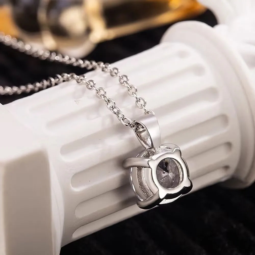 Mini Moissanite Real 925 Sterling Silver Pendant Necklace Female Clavicle Necklaces Wedd detail view