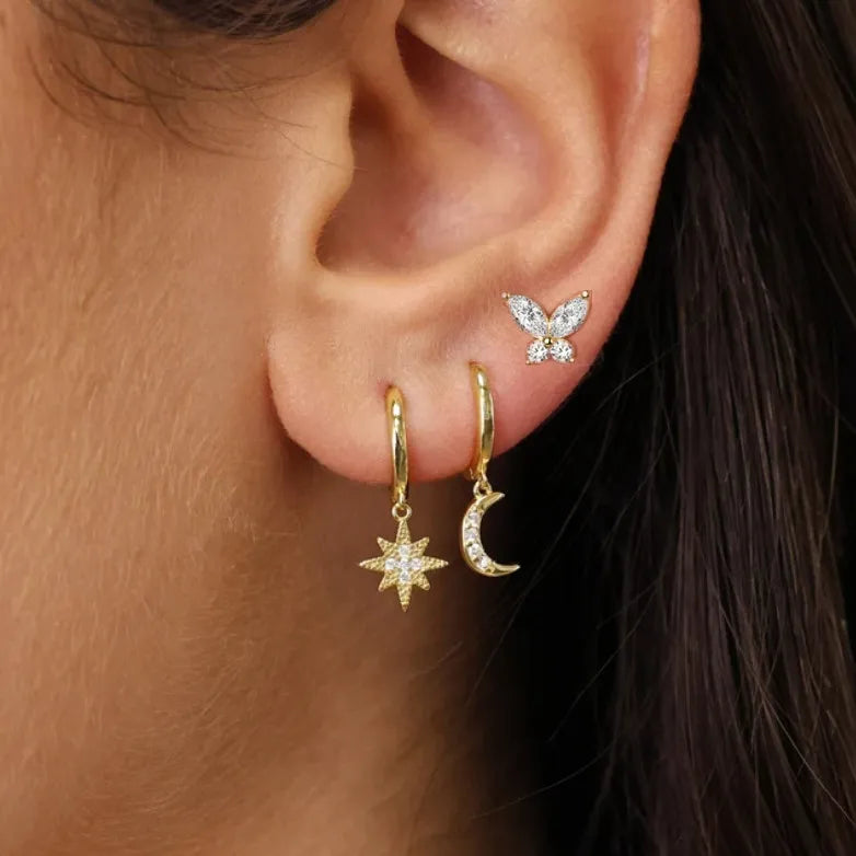 3Pcs Crystal Tragus Stud Earring Set Flower Cartilage Huggie Earring Bulk Helix Jewel lifestyle view