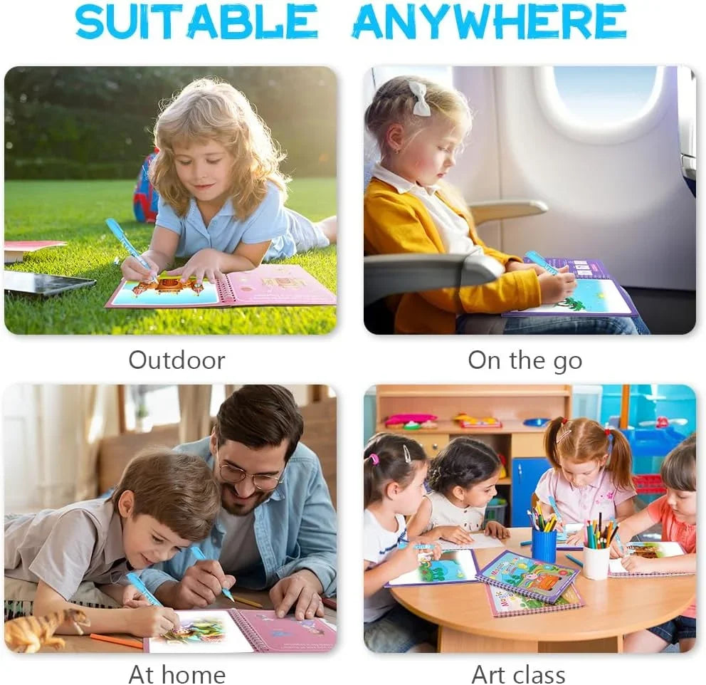 1pcs Kids Graffiti Picture Book With Refillable Water Pen Magic Water Painting Book additional angle
