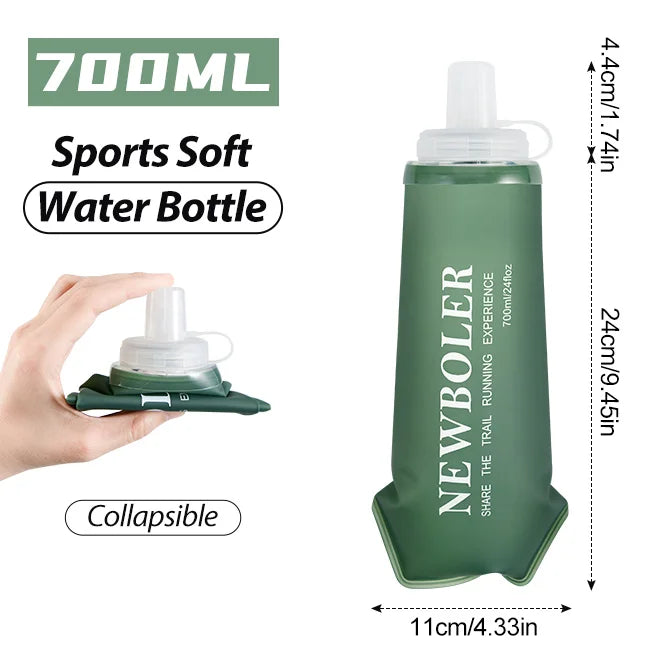 NEWBOLER 300/500/700ml Outdoor Collapsible Silicone Bite Size Water Bottle Running Cam close-up view