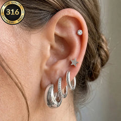 EVISPOL 20G Stainless Steel Screw Back Stud Earrings for Women Men Hypoallergenic CZ H close-up view