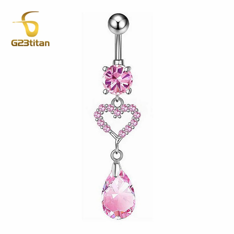 Long Belly Button Rings for Women 14G Titanium Bar Butterfly Heart Charms Dangle Nave alternate view