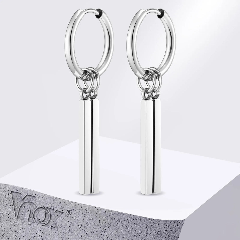 Vnox Punk Rock Geometric Bar Dangle Earrings | Stainless Steel Hoops for Men