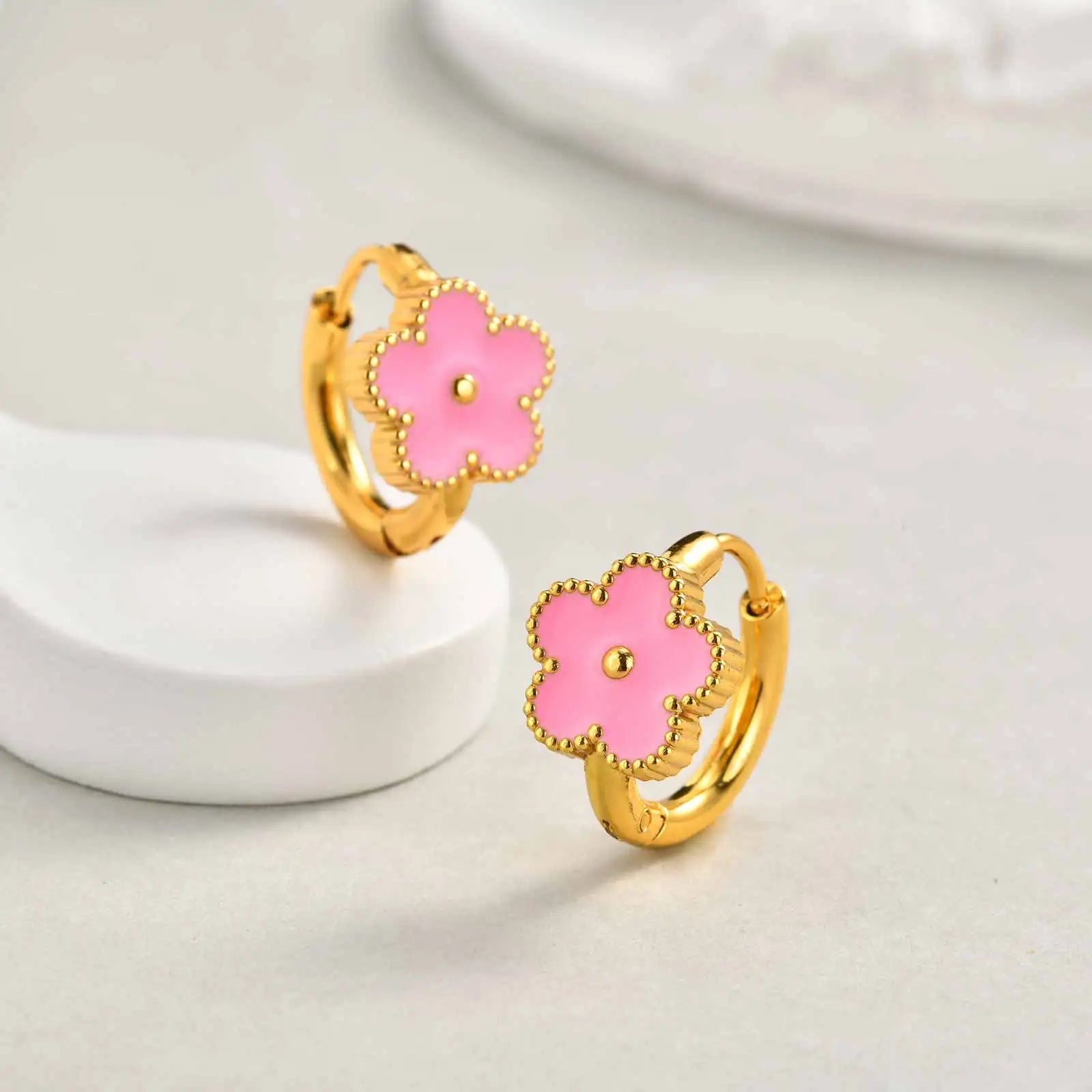 Dainty Lucky Leaf Hoop Earrings for Women Teens, Stainless Steel Flower Hoop Earrings No detail view