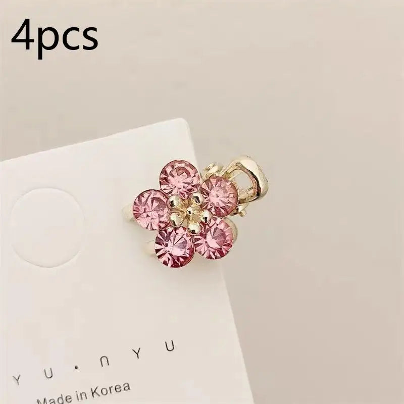 【Xia2】4Pcs Mini Rhinestone Flower Hair Clips With Shiny Crystal And Sturdy Gold Base Perfect For Braid Styling Daily Wear{S}