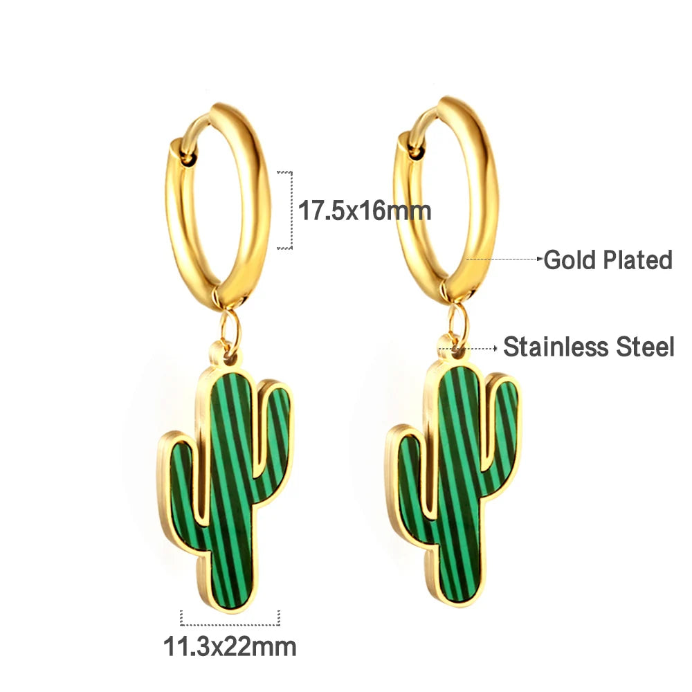 LUXUSTEEL Golden Animal style Women's Hoop Earrings Stainless Steel Earring Panda Dino close-up view