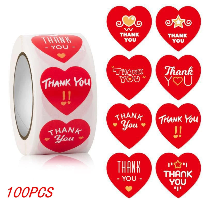 Heart Thank You Stickers | Floral Decorative Sealing Stickers for Wedding Gift Packagi close-up view
