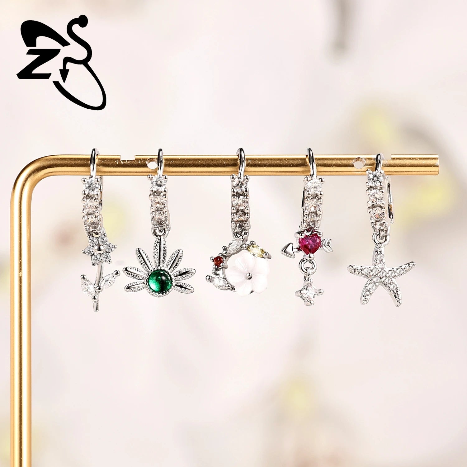 ZS 1 Piece 20G Trendy Hoop Nose Rings Women Moon Star Flower Pendant Septum Piercing Ear detail view
