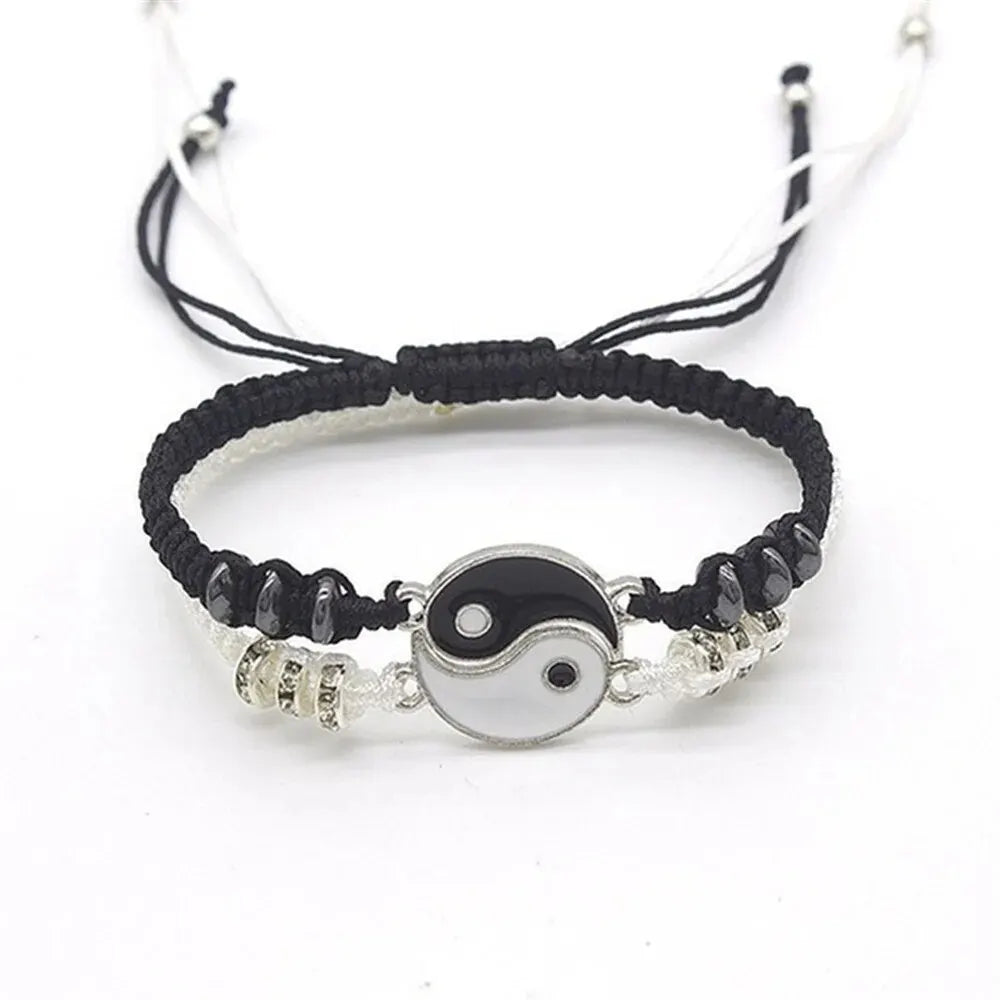 2 PC Jewelry Set Couple Black White Tai Chi Bracelet Rope Adjustable Chain Set Simple St detail view