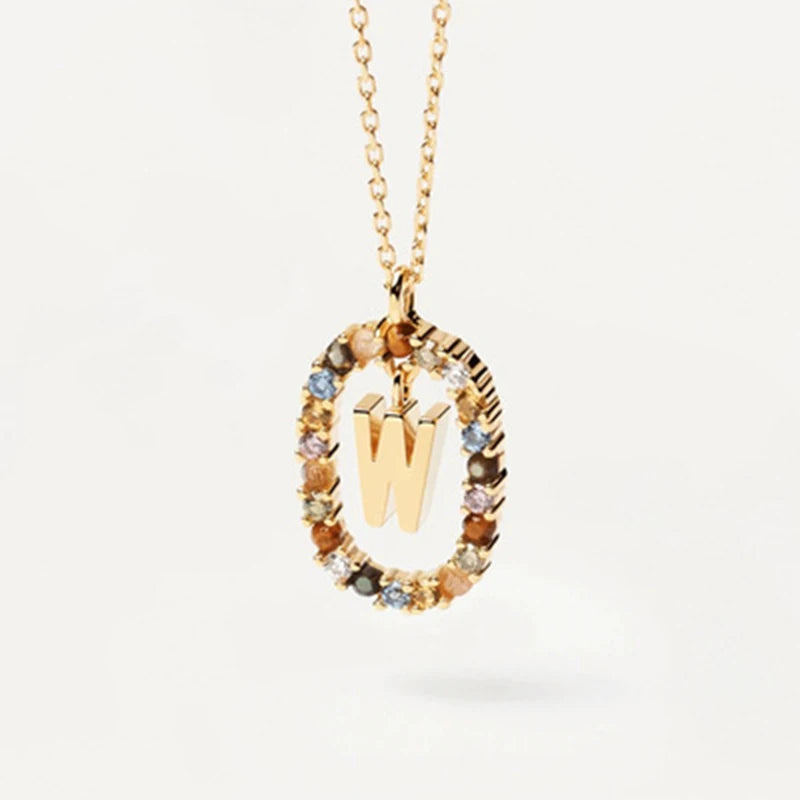 925 Sterling Silver Gold Initial Necklace | Personalized Letter Pendant with Zircon additional angle