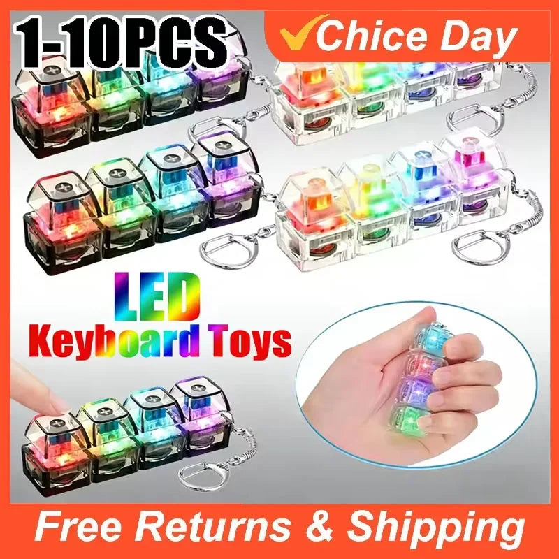Portable LED Keyboard Keychain Click Button Stress Reliever Desk Accessory