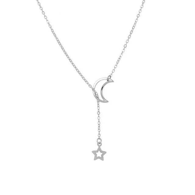 New Simple Moon Star Pendant Choker Necklace Simple Gold Color Alloy Charm Chain Coll alternate view
