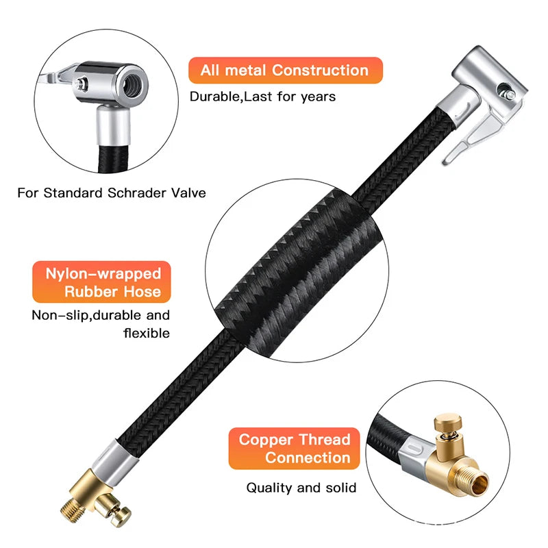 Tire Air Inflation Extension Hose Connector Adapter | Car & Motorcycle close-up view