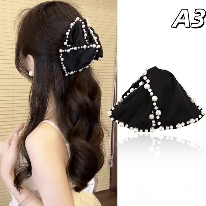 [E] Bow Hair Claw Clip Solid Color Black White Hair Shark Grab Clip Hair Style Tools Hair Accessories For Women Girl