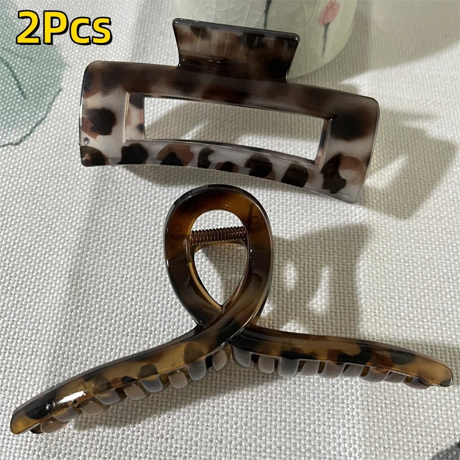 Vintage Leopard Print Hair Claw Clip Large Rectangular Secure Hold Hair Clip for Updos E detail view