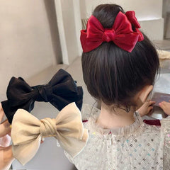 Sweet Bow Tie Hair Claw Clip Velvet Ponytail Fixed Large Hair Clip Elegant Women Solid Color Headwear Accessories Gift for Girls