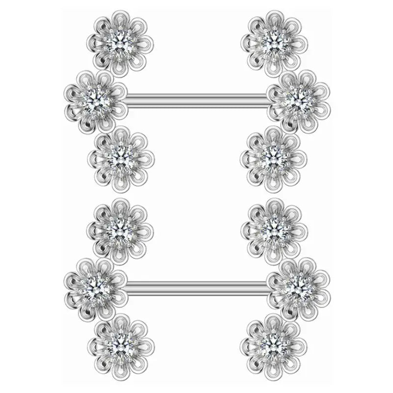 G23Titan 2pcs Zircon Flower Shape Nipple Rings 12-22mm Length 14G G23 Titanium Staigh alternate view